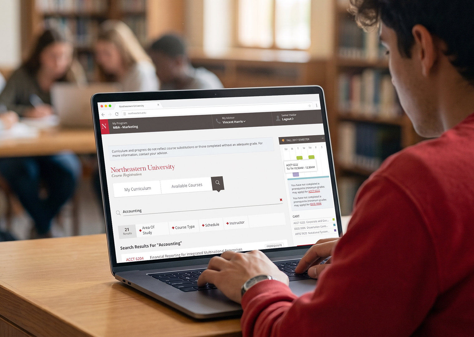 Student using a course registration website